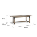 Dimensions of a Dining Table made from solid Mango wood with a natural finish and black steel hardware from the Highland range by House of Curators