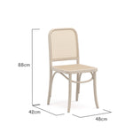 Dimensions of a timber Dining Chair made from solid Oak with a whitewash finish and Rattan inserts from the Ballina Range by House of Curators