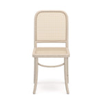 Front view of a timber Dining Chair made from solid Oak with a whitewash finish and Rattan inserts from the Ballina Range by House of Curators