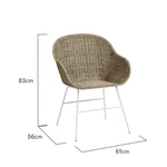 Dimensions of a Dining Chair with a white galvanised steel frame and hand woven rattan seat in a natural colour from the Cayman range by House of Curators