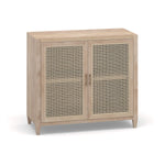 3/4 view of a timber Sideboard made from solid Mango Wood with a natural finish and rattan door inserts from the Cayman range by the House of Curators