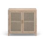 Front view of a timber Sideboard made from solid Mango Wood with a natural finish and rattan door inserts from the Cayman range by the House of Curators