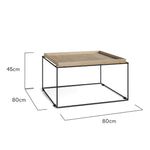 Dimensions of a Coffee Table with a solid Oak table top in a light aged finish with a black steel frame from the Lennox range by the House of Curators