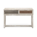 Rockhampton Solid Mango Wood Console Table in Driftwood Grey Wash Finish featuring Rustic Rattan Inlays Image 2