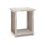 Rockhampton Solid Mango Wood Side Table in Driftwood Grey Wash Finish featuring Rustic Rattan Inlays Image 1